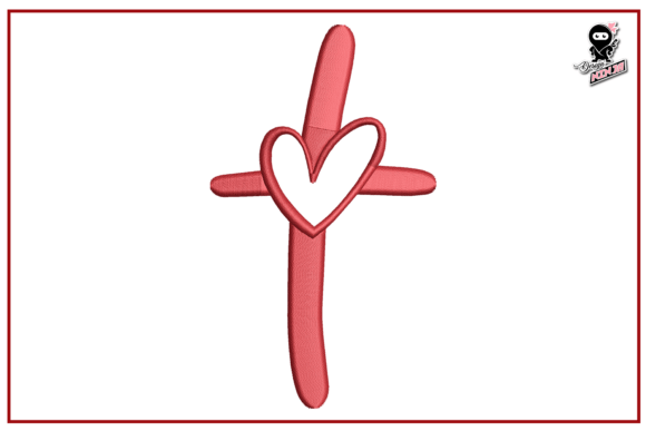 Christian Cross with Heart: Elegant Faith Embroidery